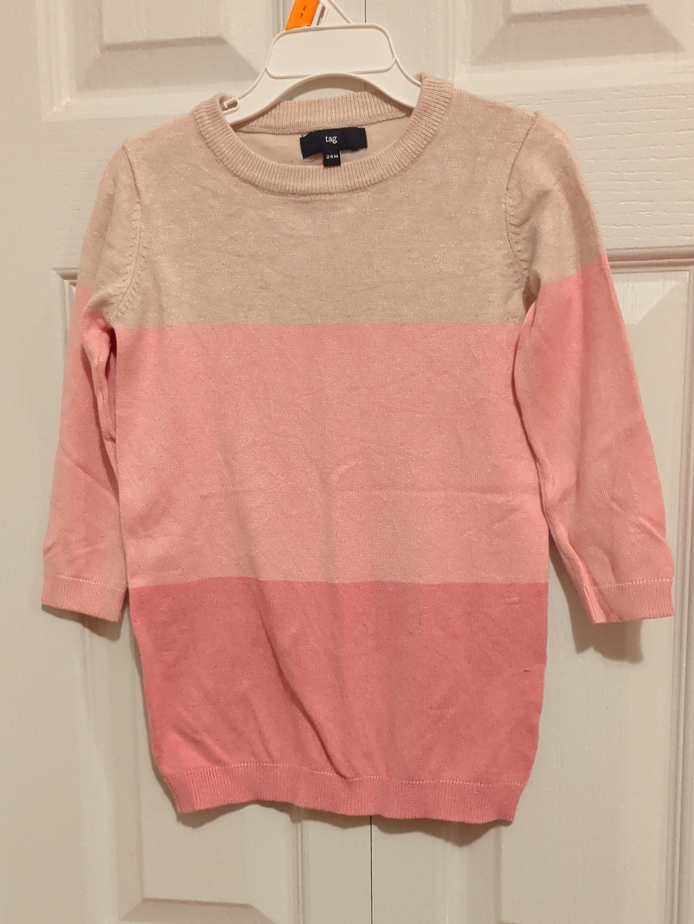 Girl Long Crewneck Ombre Pink Knit Sweater
